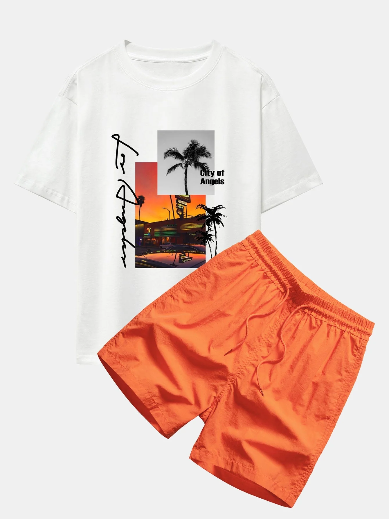 Haroldo® | Los Angeles Scenery Print Drop Shoulder Oversize T-Shirt & Swim Shorts