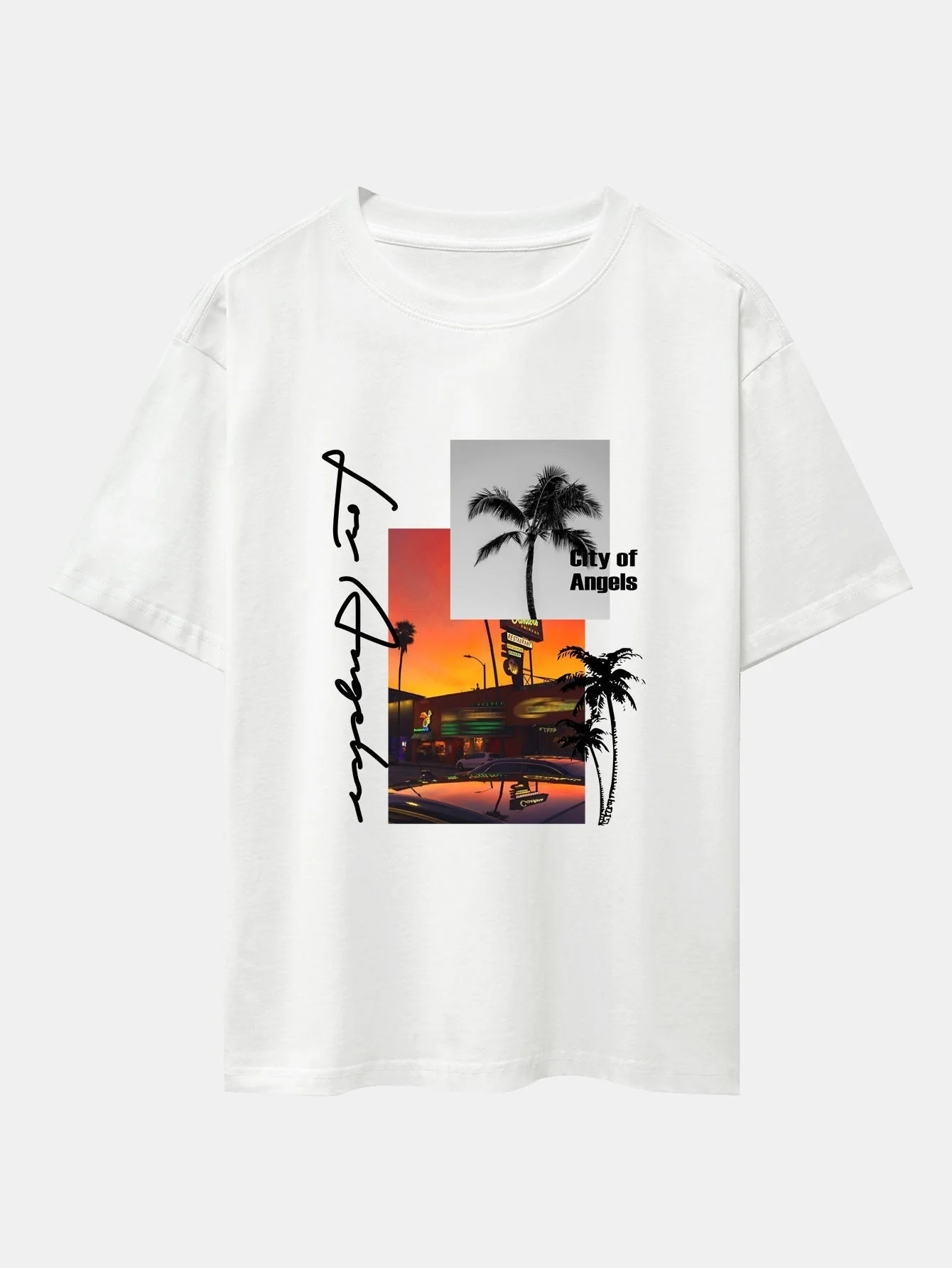 Haroldo® | Los Angeles Scenery Print Drop Shoulder Oversize T-Shirt & Swim Shorts - Image 6