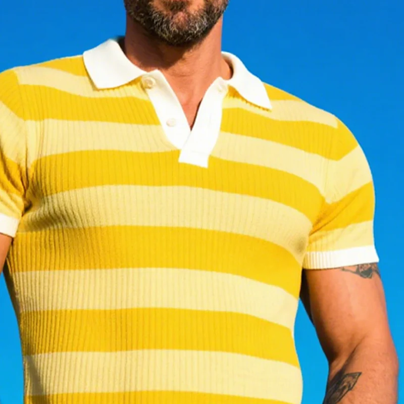 Harrison | Men'S Striped Knitted Short Sleeve Polo Shirt - Image 4