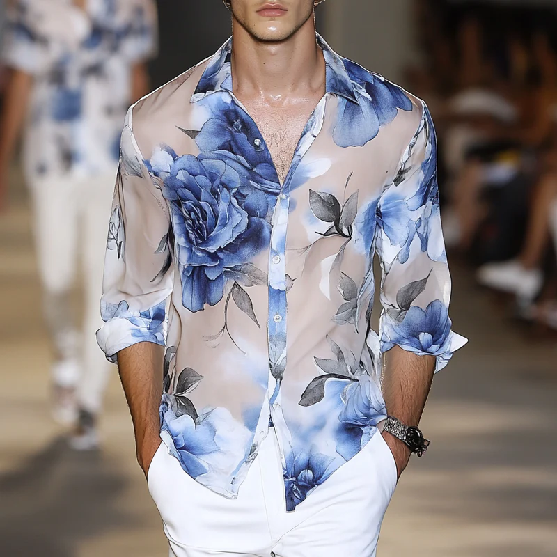 Harry | Men'S Rose Print Long Sleeve Shirt - Image 2