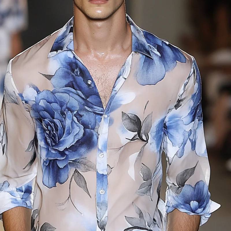 Harry | Men'S Rose Print Long Sleeve Shirt - Image 3