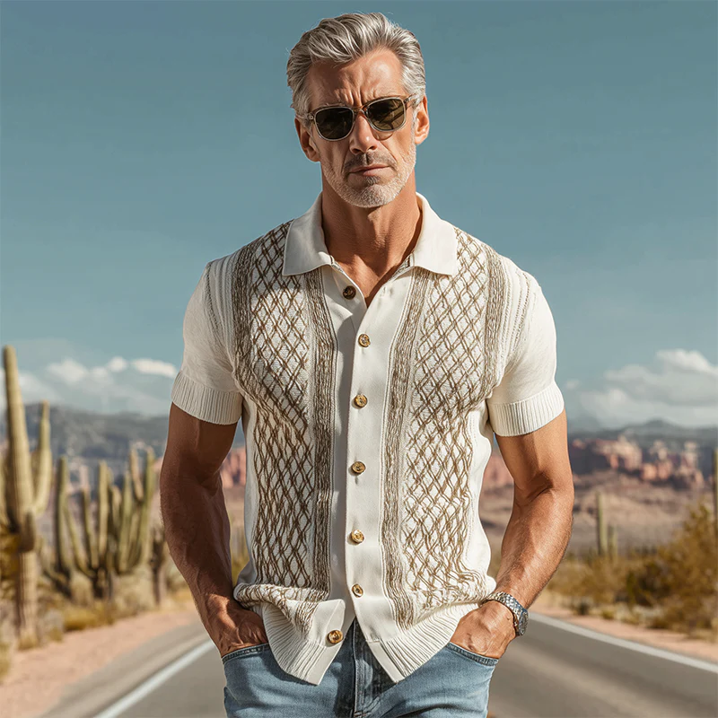 Hector | Men'S Spring And Summer Fashion Casual Knitted Jacquard Short Sleeve Shirt - Image 3