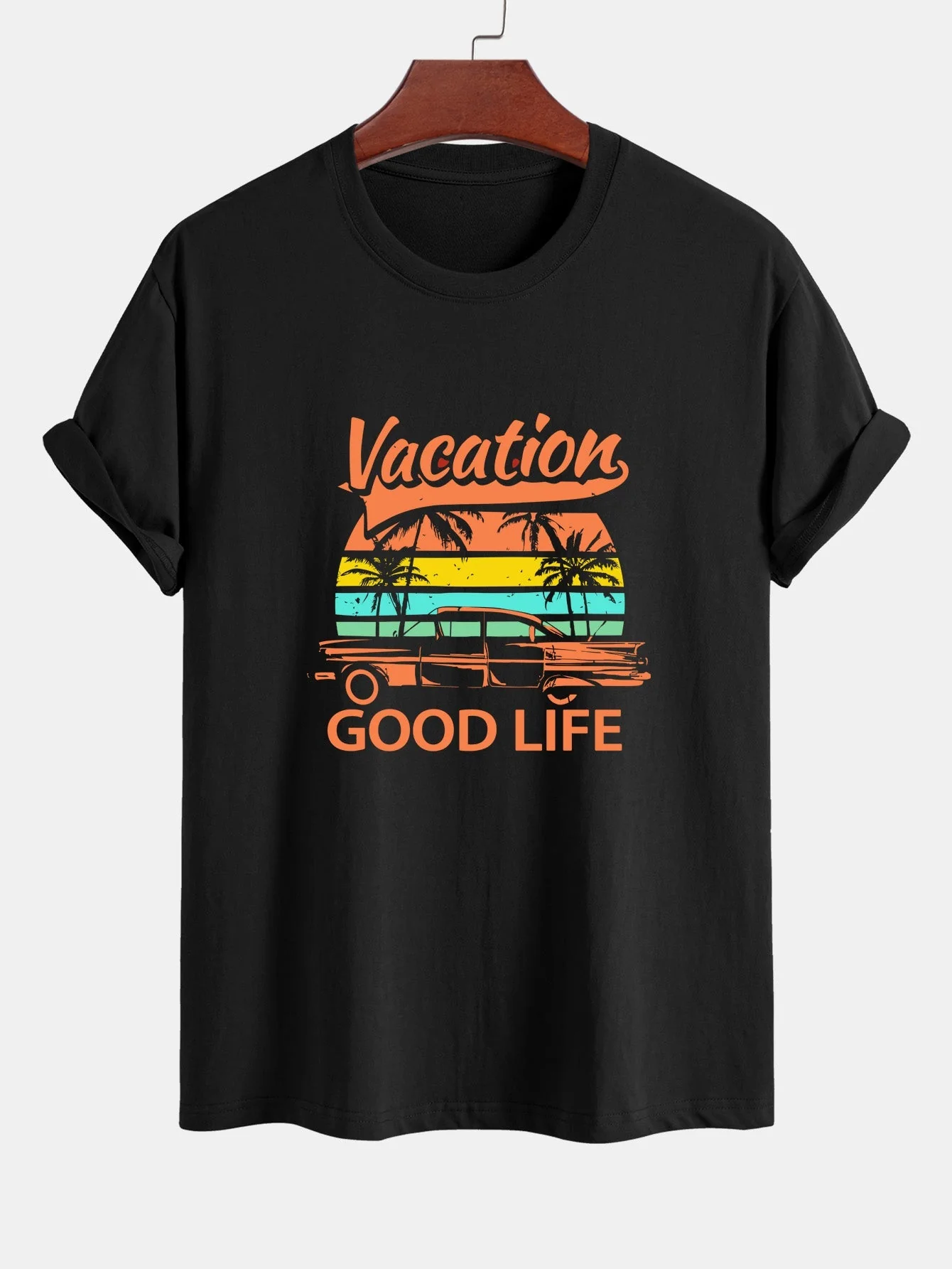 Heladio® | Good Life On Vacation Print Cotton T-Shirt