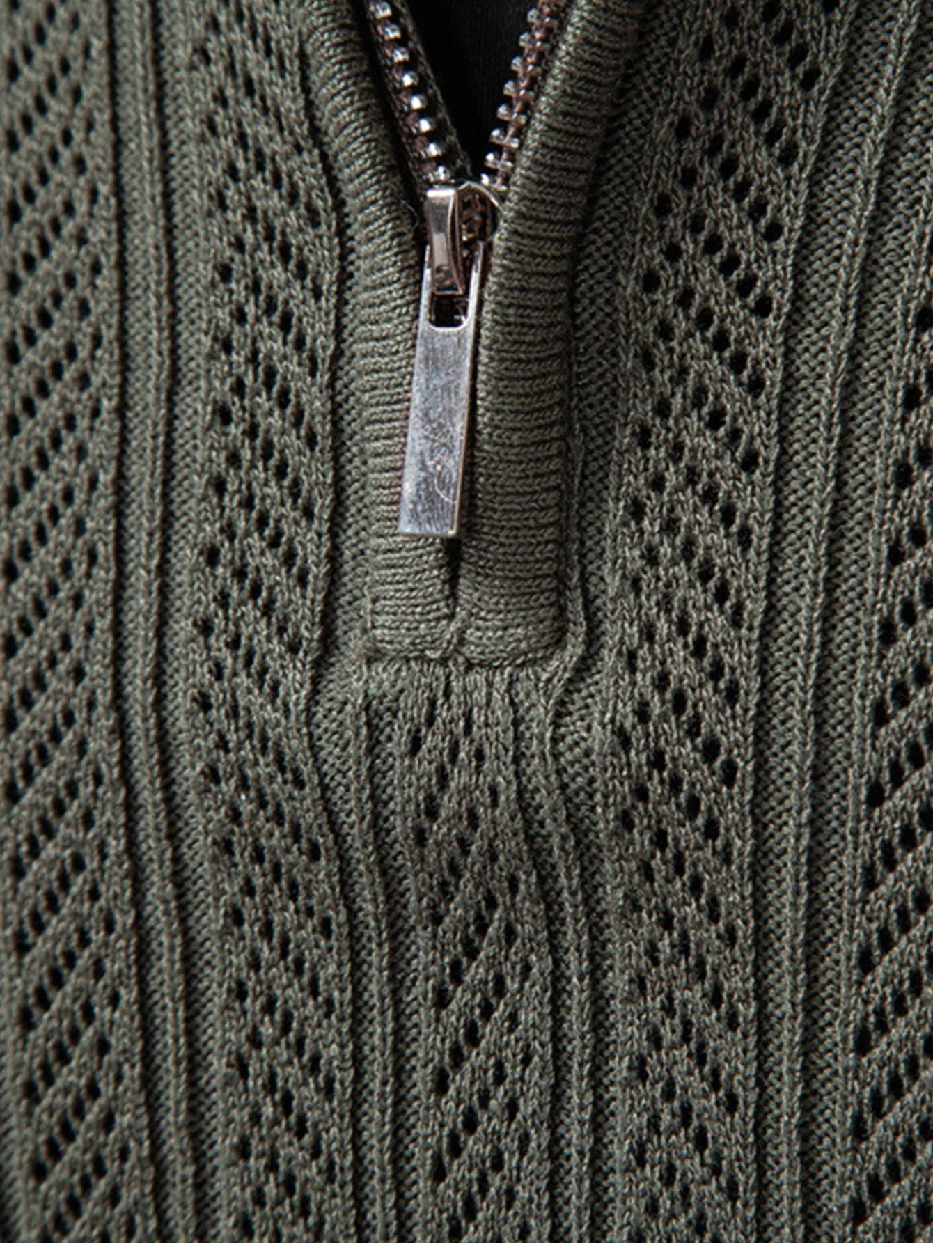 Henoch® | Long Sleeved Knitted Geometric Jacquard Zippe Polo Shirt - Image 3