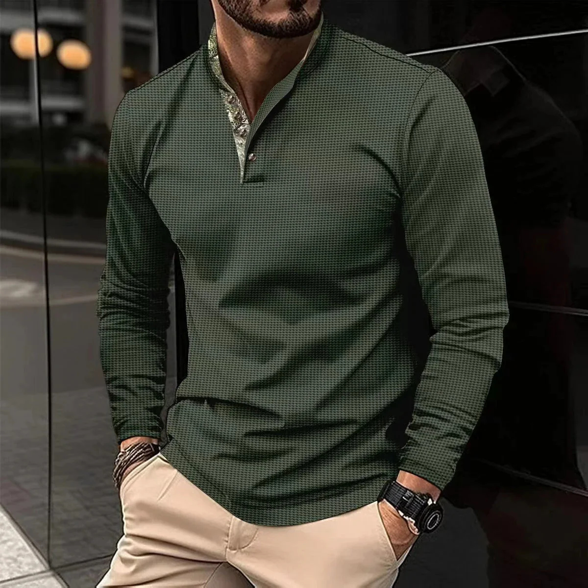 Henry® | Stylish long-sleeved polo with colored collar for men