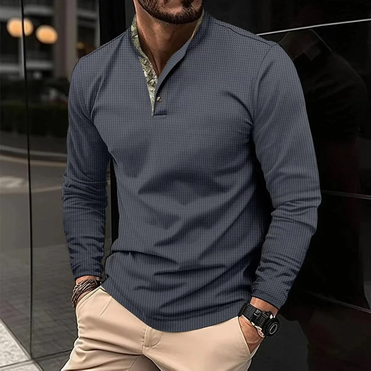 Henry® | Stylish long-sleeved polo with colored collar for men - Image 5
