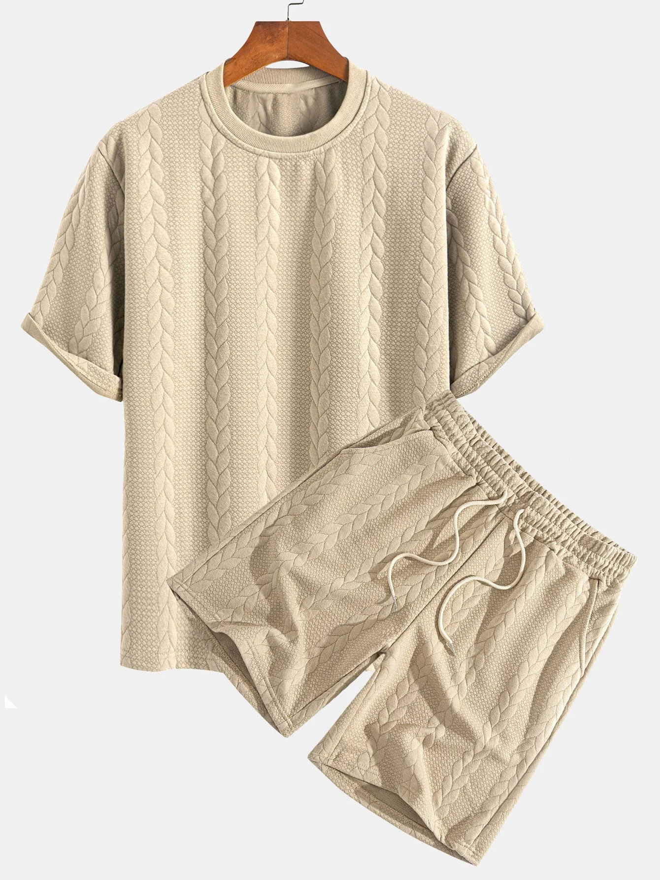 Heraclio® | Relax Fit Mid-Length Sleeve Twist Jacquard T-Shirt & Shorts - Image 2