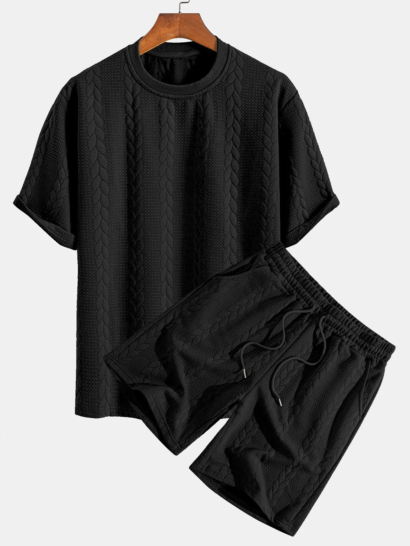 Heraclio® | Relax Fit Mid-Length Sleeve Twist Jacquard T-Shirt & Shorts - Image 3