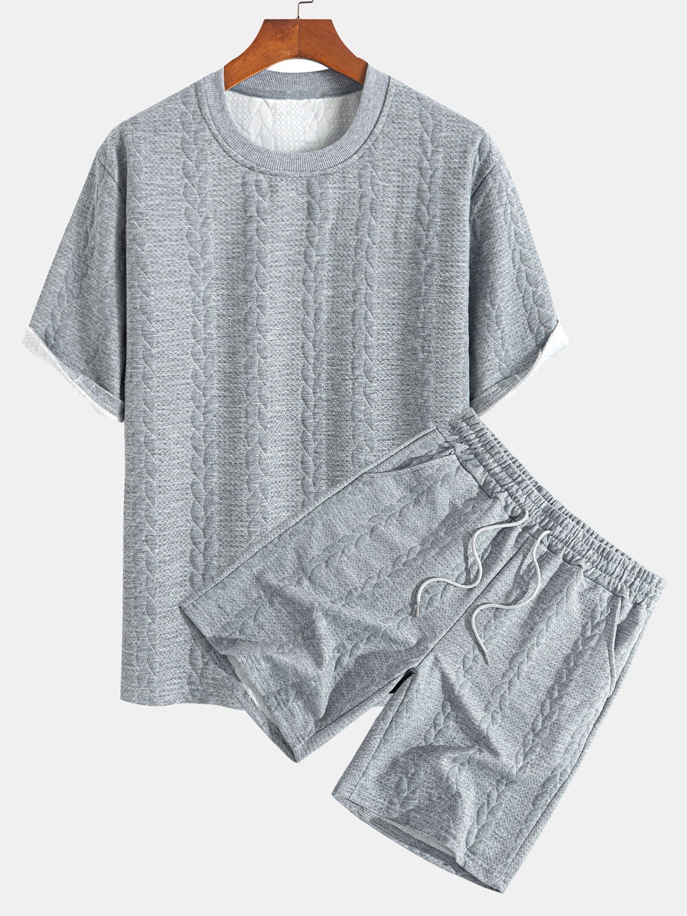 Heraclio® | Relax Fit Mid-Length Sleeve Twist Jacquard T-Shirt & Shorts - Image 4