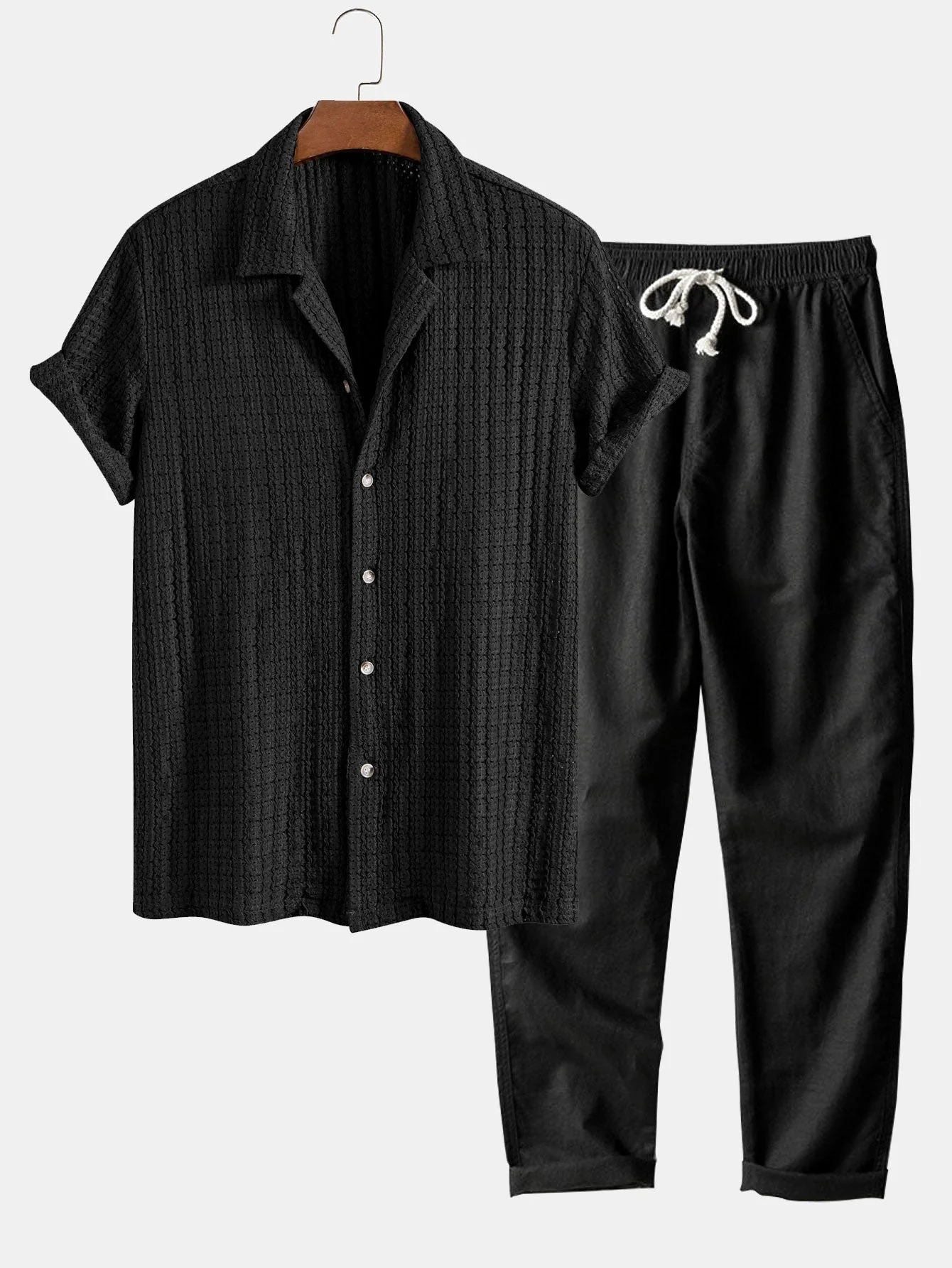 Herbert® | Texture Jacquard Cuban Shirt & Straight Leg Linen Pants - Image 3