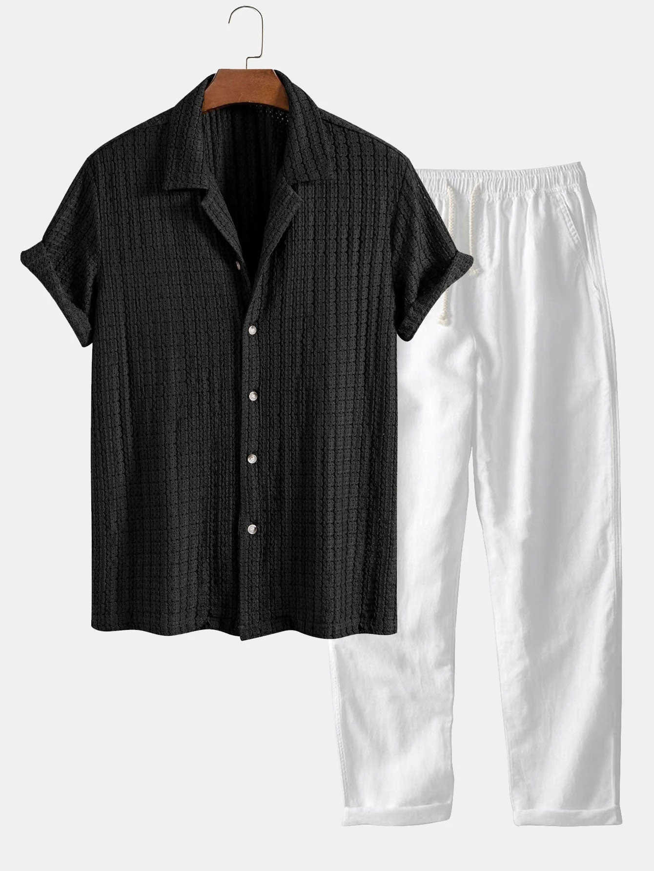 Herbert® | Texture Jacquard Cuban Shirt & Straight Leg Linen Pants - Image 4