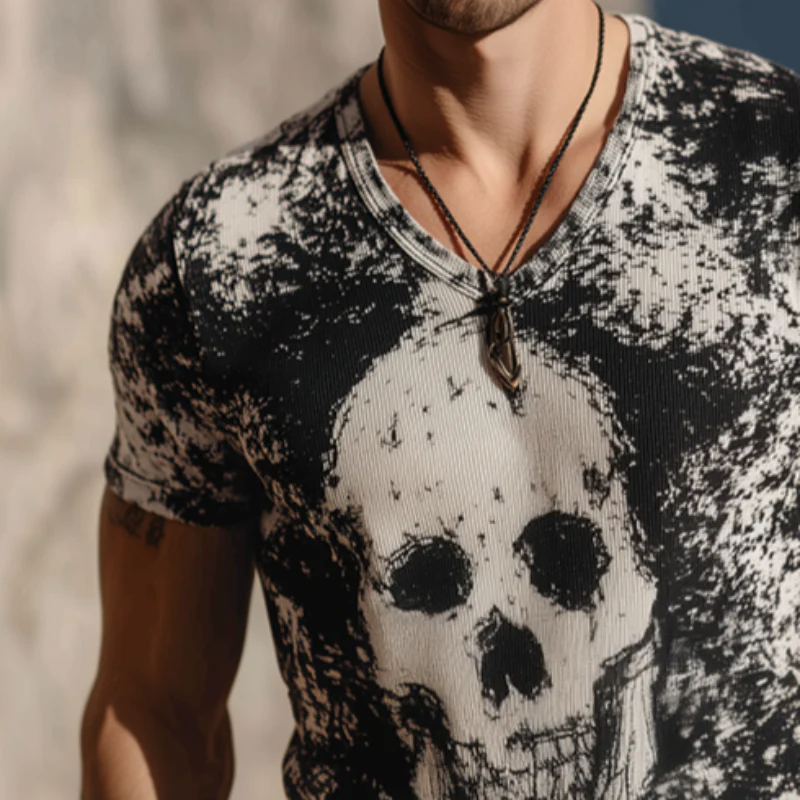 Herman | Men'S Retro Casual Skull Print Round Neck Short Sleeve T-Shirt - Image 3