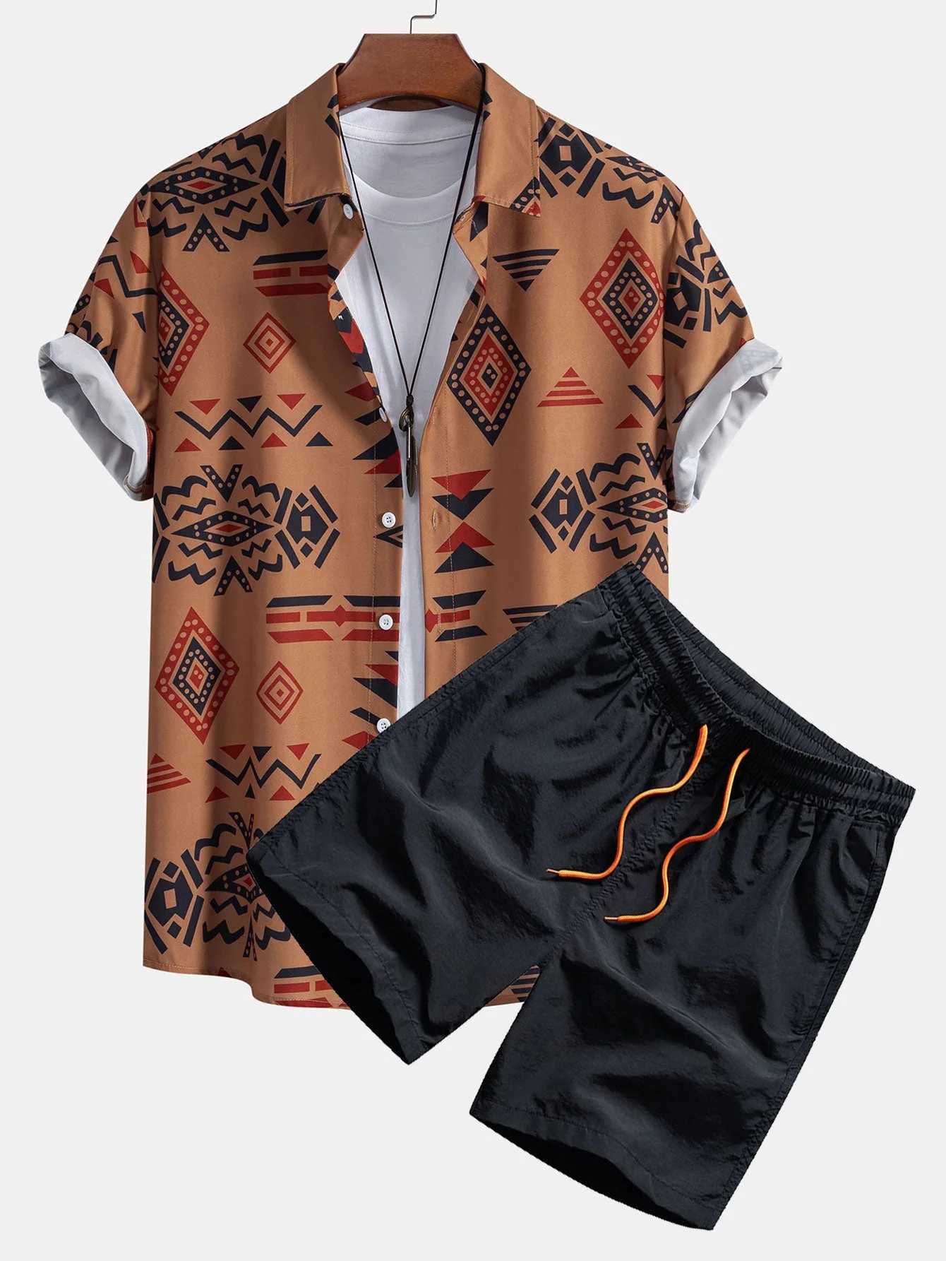 Hermes® | Aztec Geometric Print Shirt & Swim Shorts - Image 2