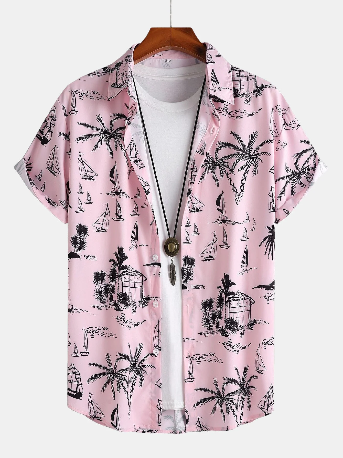 Hermes® | Palm Tree Sailboat Print Button Up Shirt & Swim Shorts - Image 2