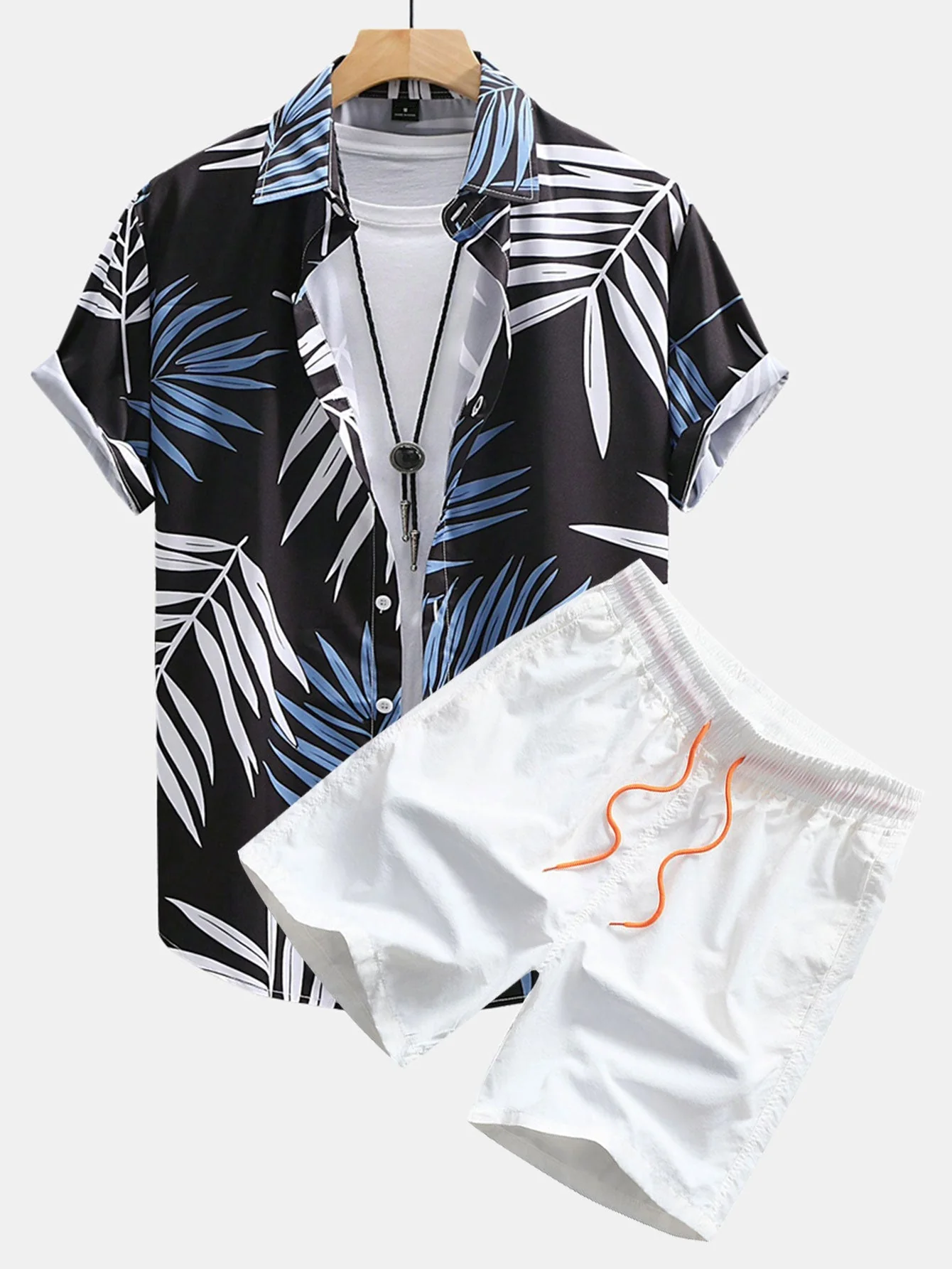 Herodoto® | Tropical Leaves Print Button Up Shirt & Swim Shorts