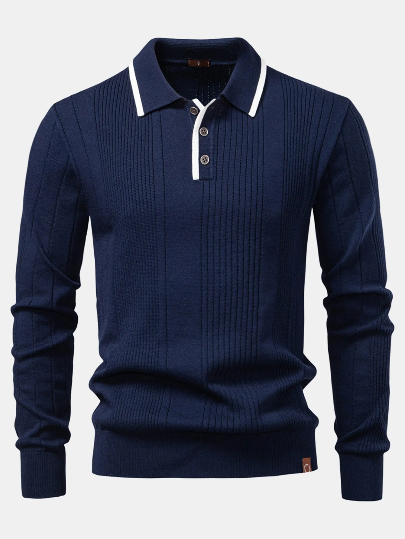 Higinio® | Long Sleeved Knitted Stripe Jacquard Polo Shirt