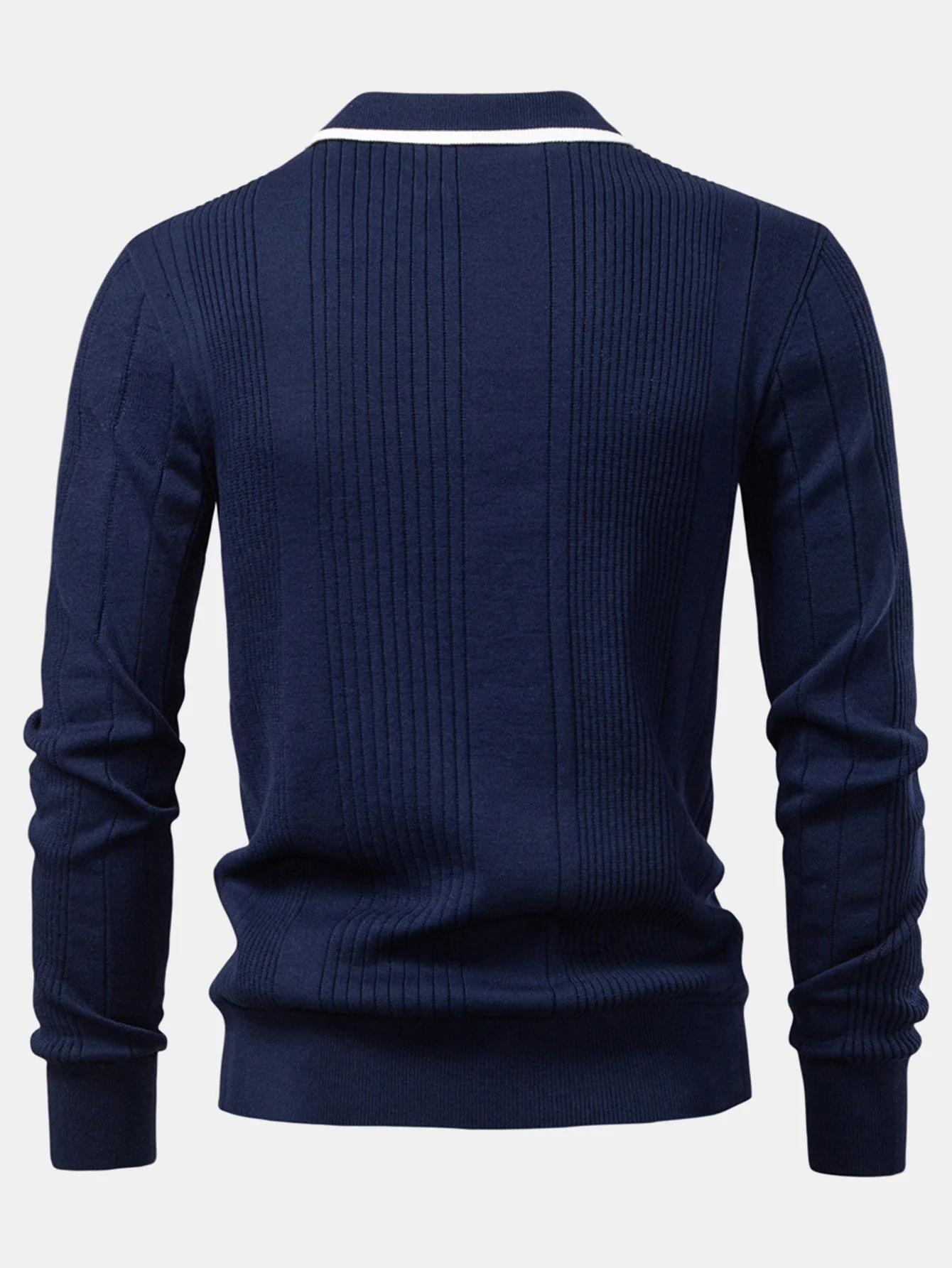 Higinio® | Long Sleeved Knitted Stripe Jacquard Polo Shirt - Image 3