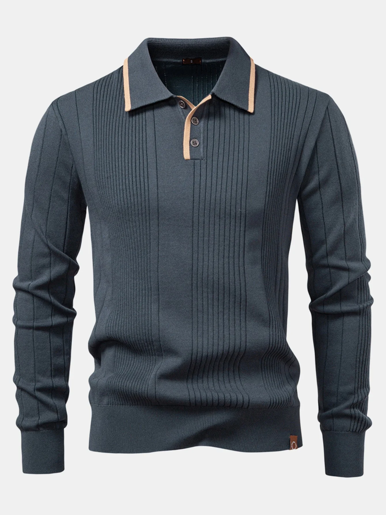 Higinio® | Long Sleeved Knitted Stripe Jacquard Polo Shirt - Image 4