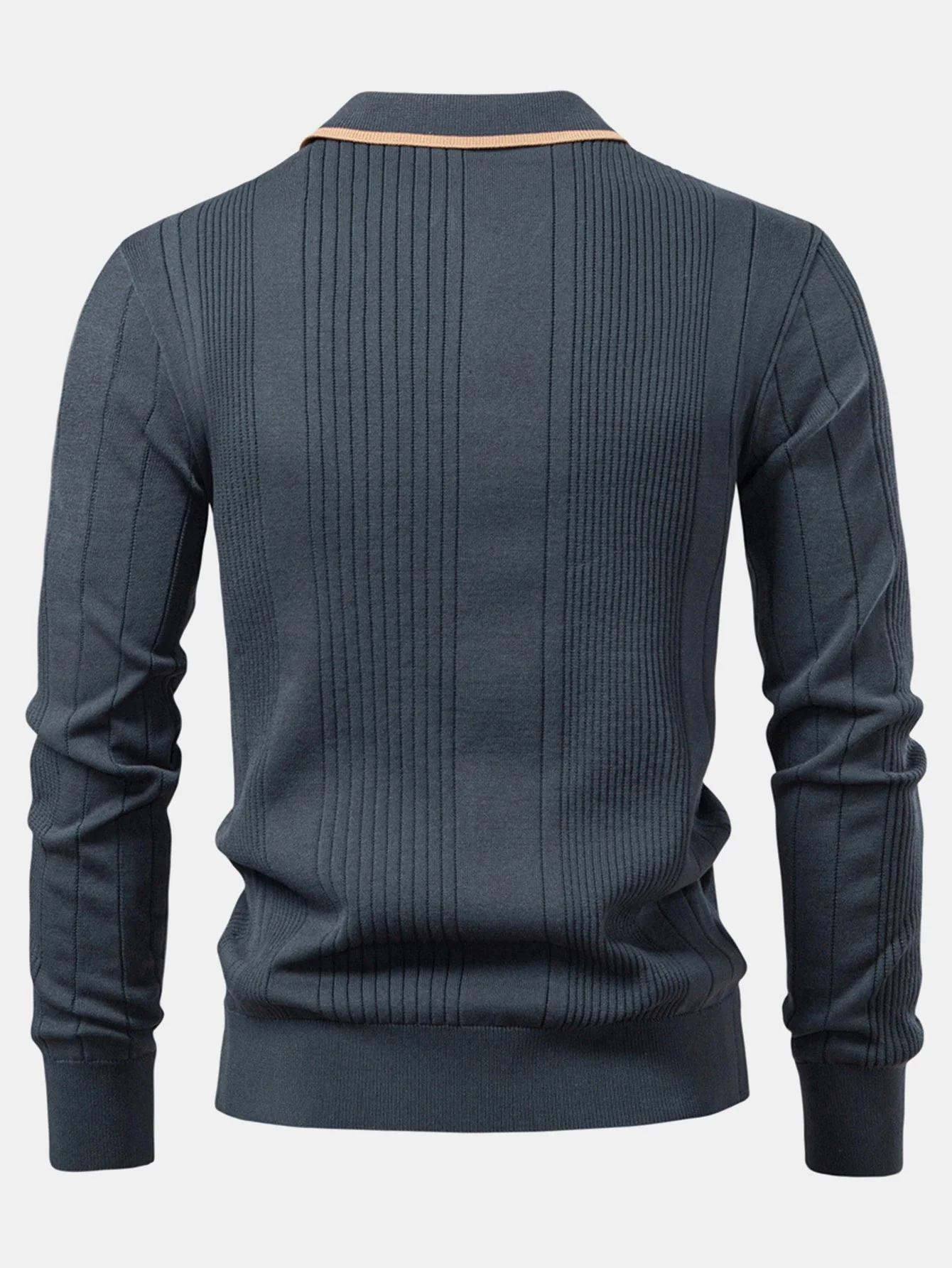 Higinio® | Long Sleeved Knitted Stripe Jacquard Polo Shirt - Image 5
