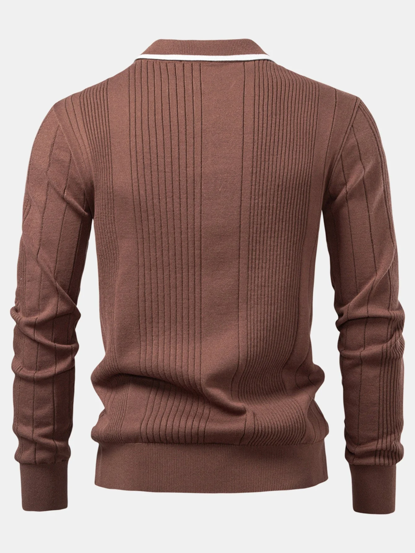 Higinio® | Long Sleeved Knitted Stripe Jacquard Polo Shirt - Image 7