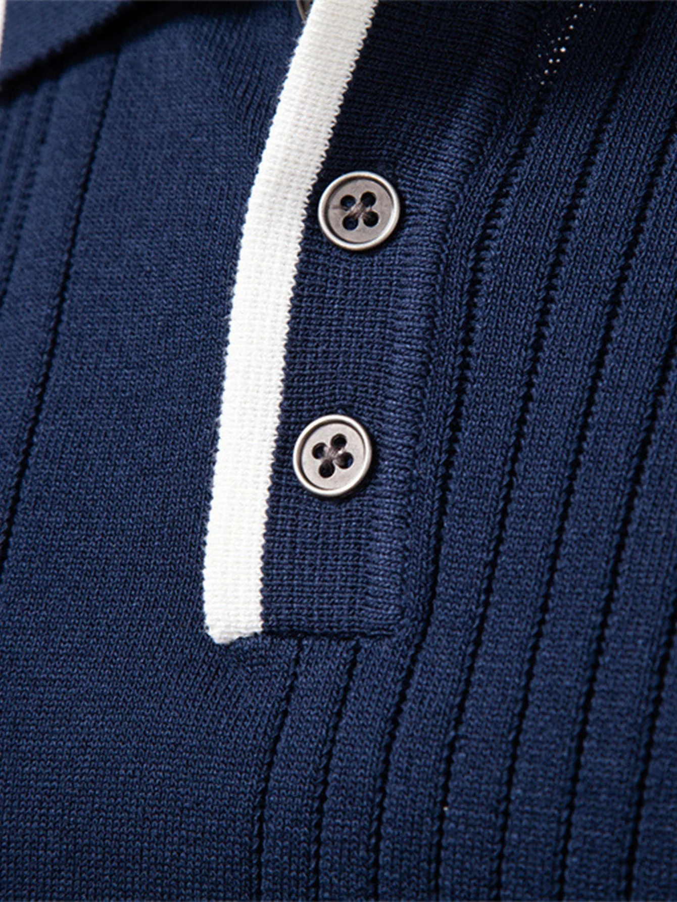 Higinio® | Long Sleeved Knitted Stripe Jacquard Polo Shirt - Image 8