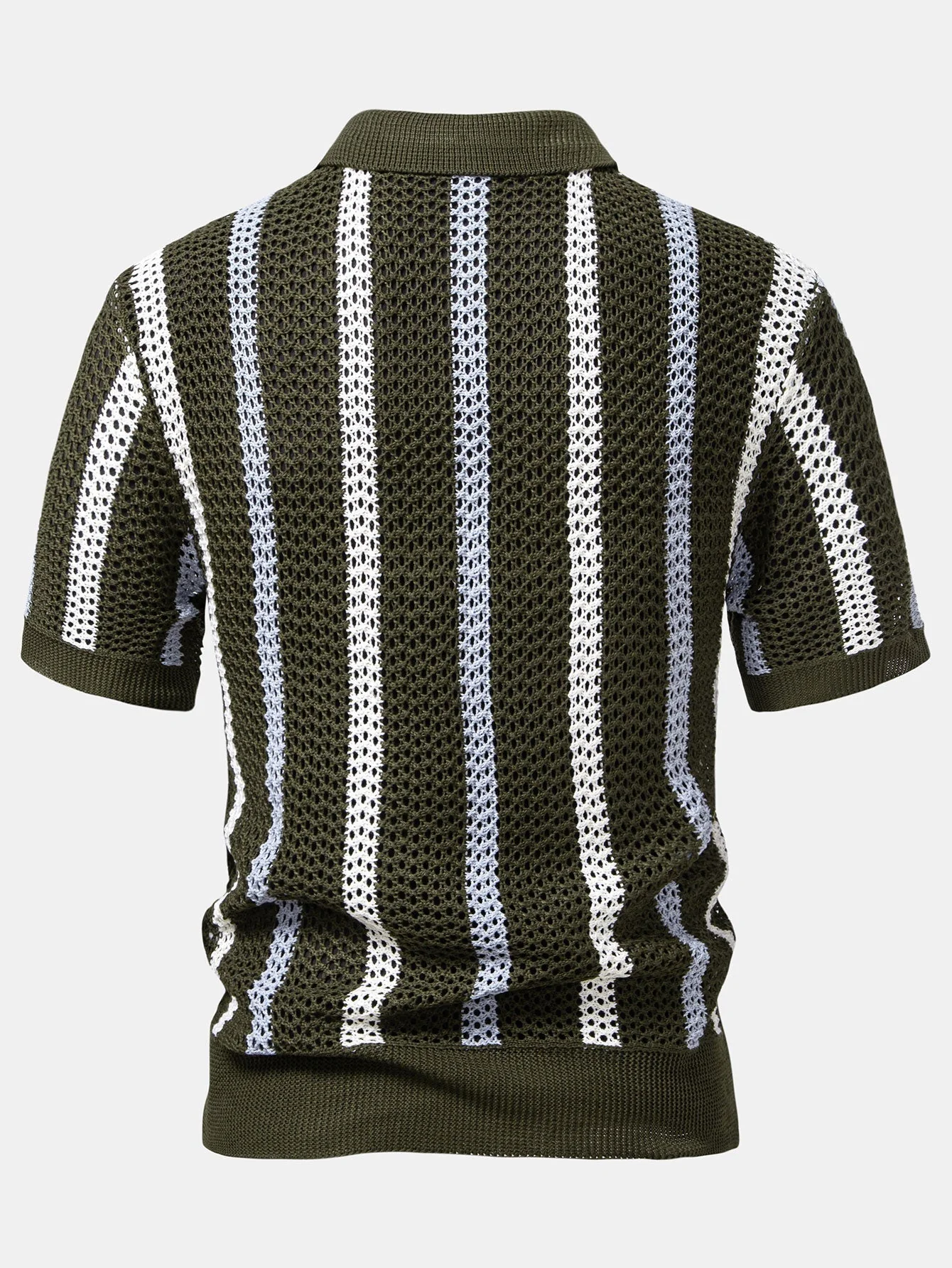 hola Crochet Striped V-Neck Polo Shirt - Image 6
