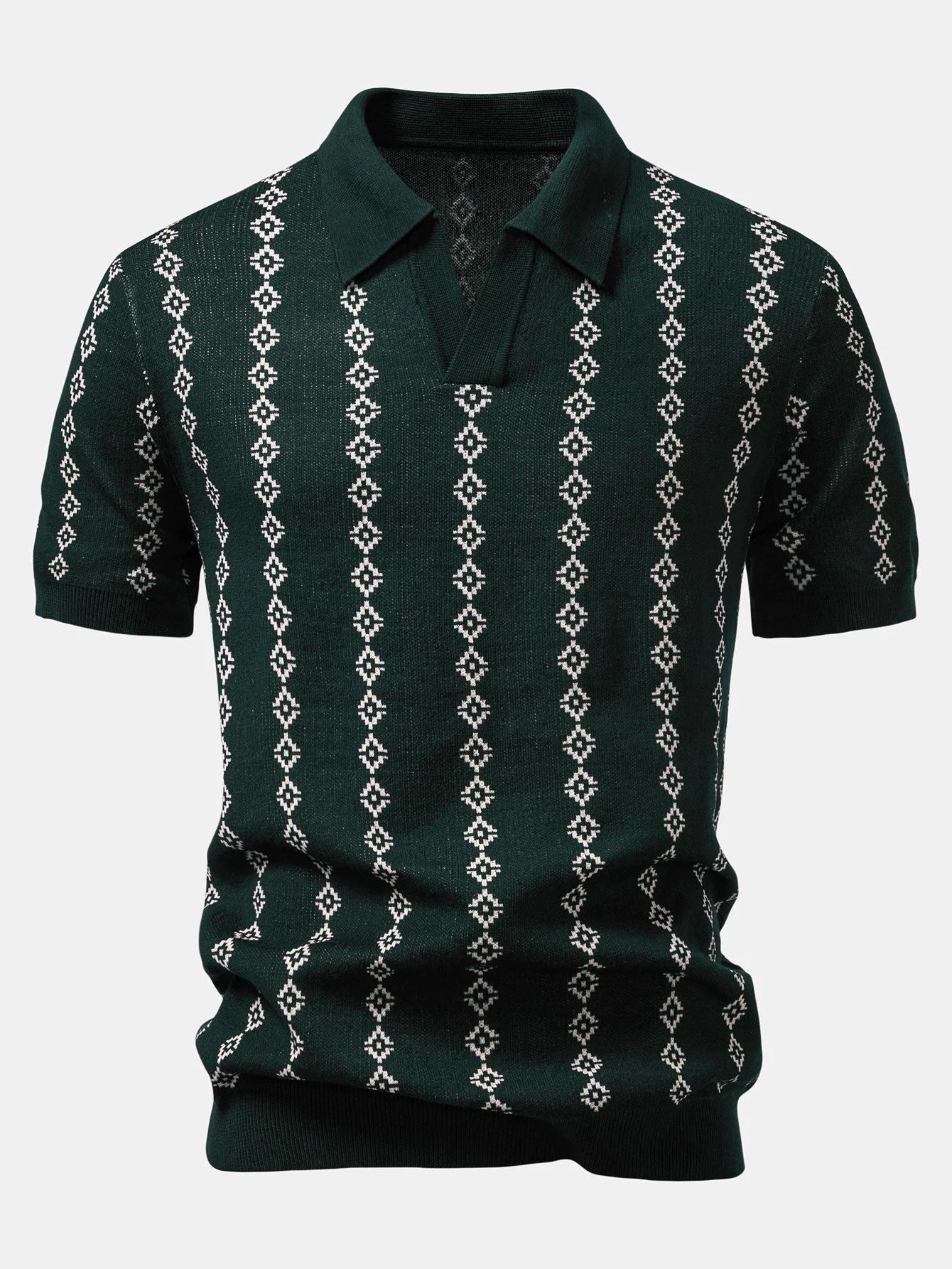 hola Geometric Knit V-Neck Polo Shirt