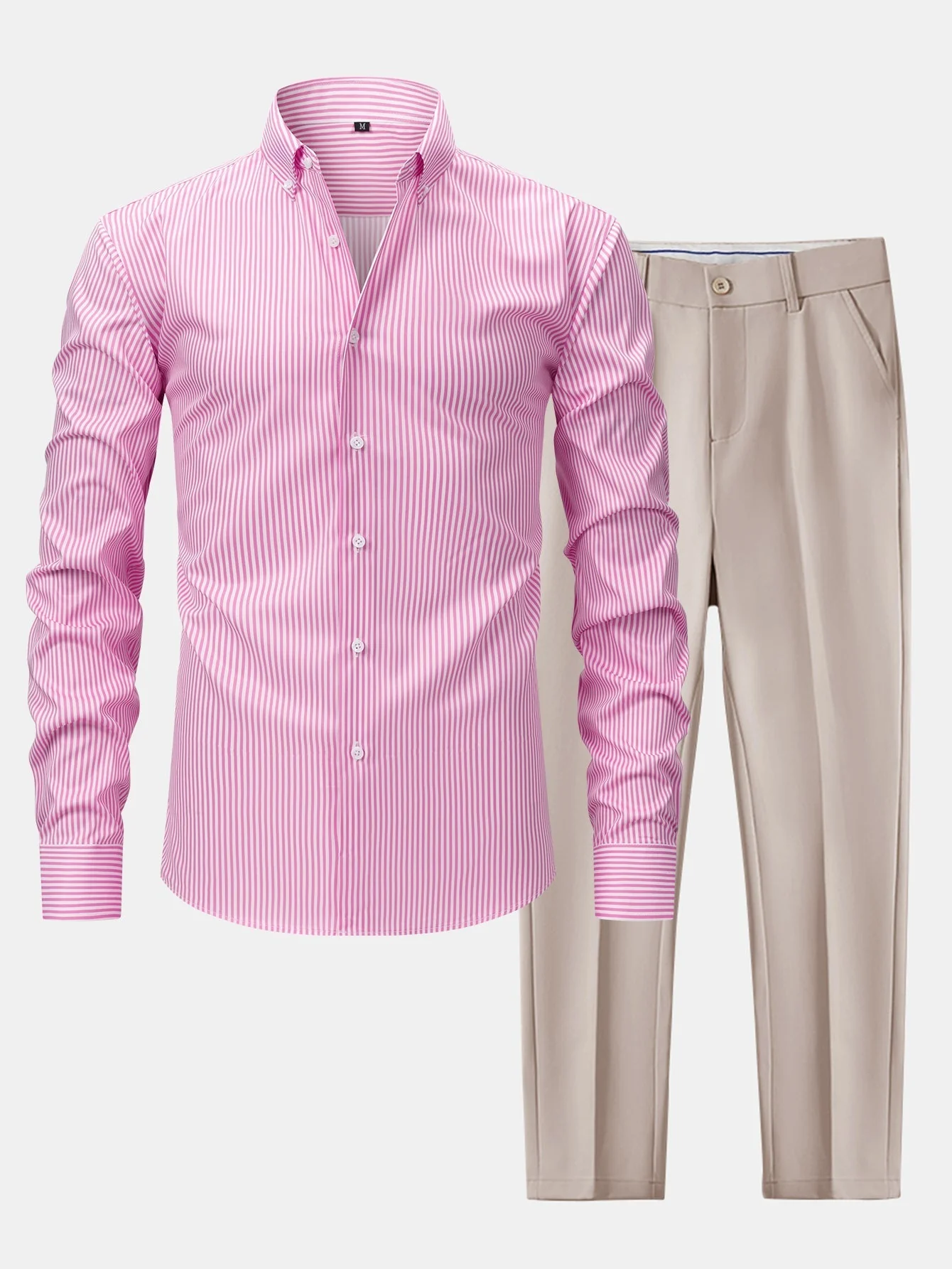 hola STRIPED LONG SLEEVE BUTTON-DOWN SHIRT & SLIM FIT SKINNY LEG PANTS - Image 5