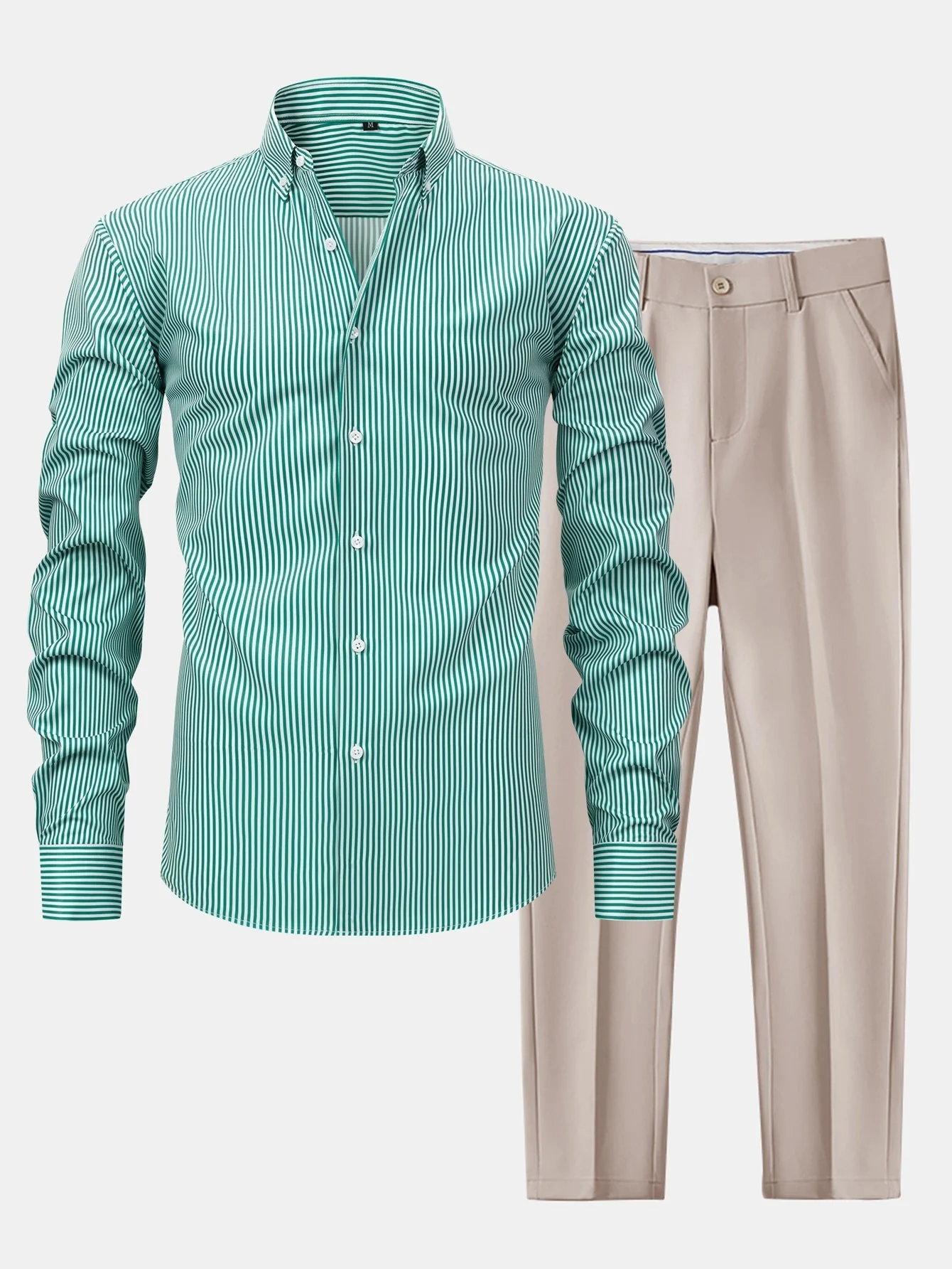 hola STRIPED LONG SLEEVE BUTTON-DOWN SHIRT & SLIM FIT SKINNY LEG PANTS - Image 8