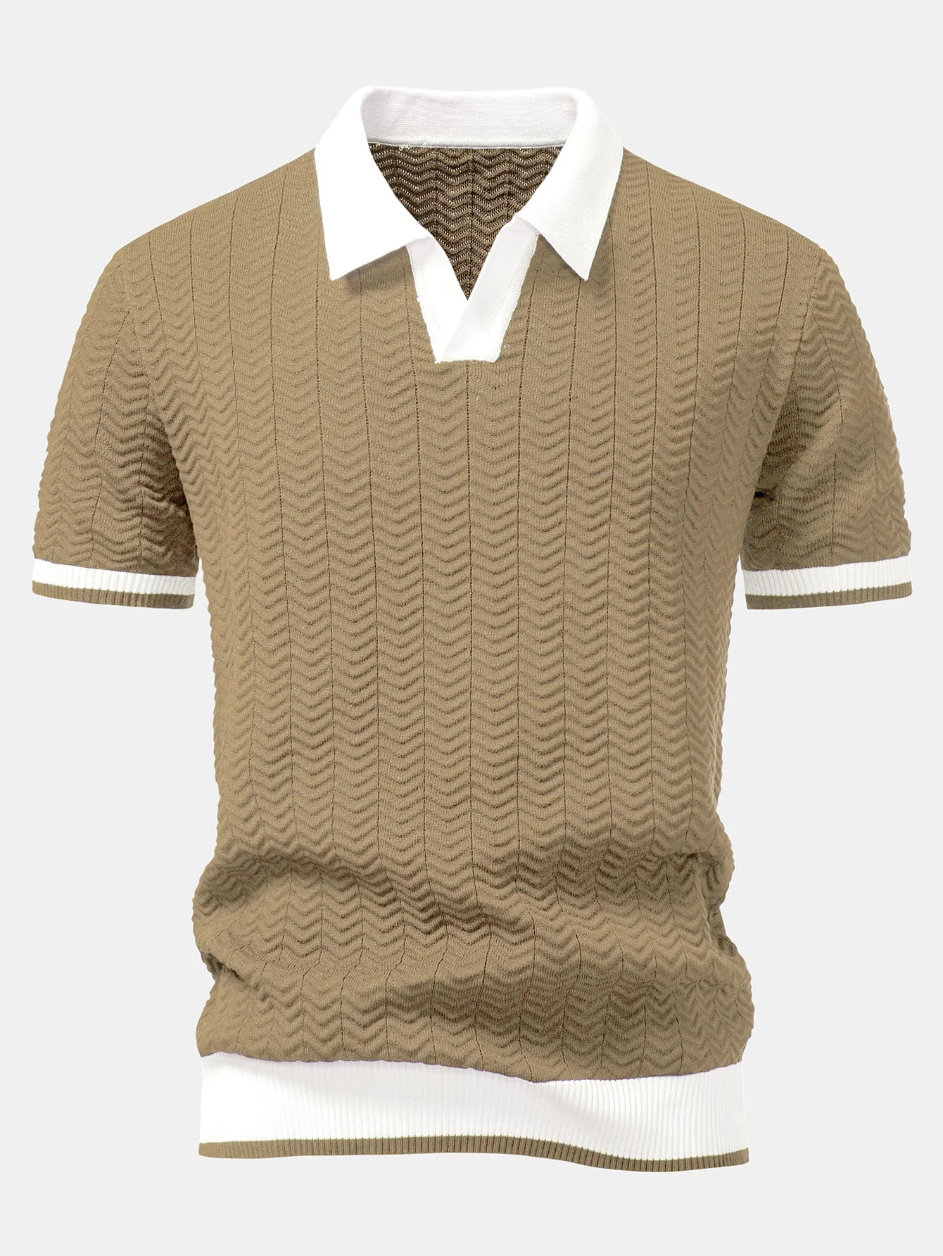 hola V-NECK KNIT POLO SHIRT WITH TEXTURE CONTRAST & SLIM FIT PANTS - Image 10