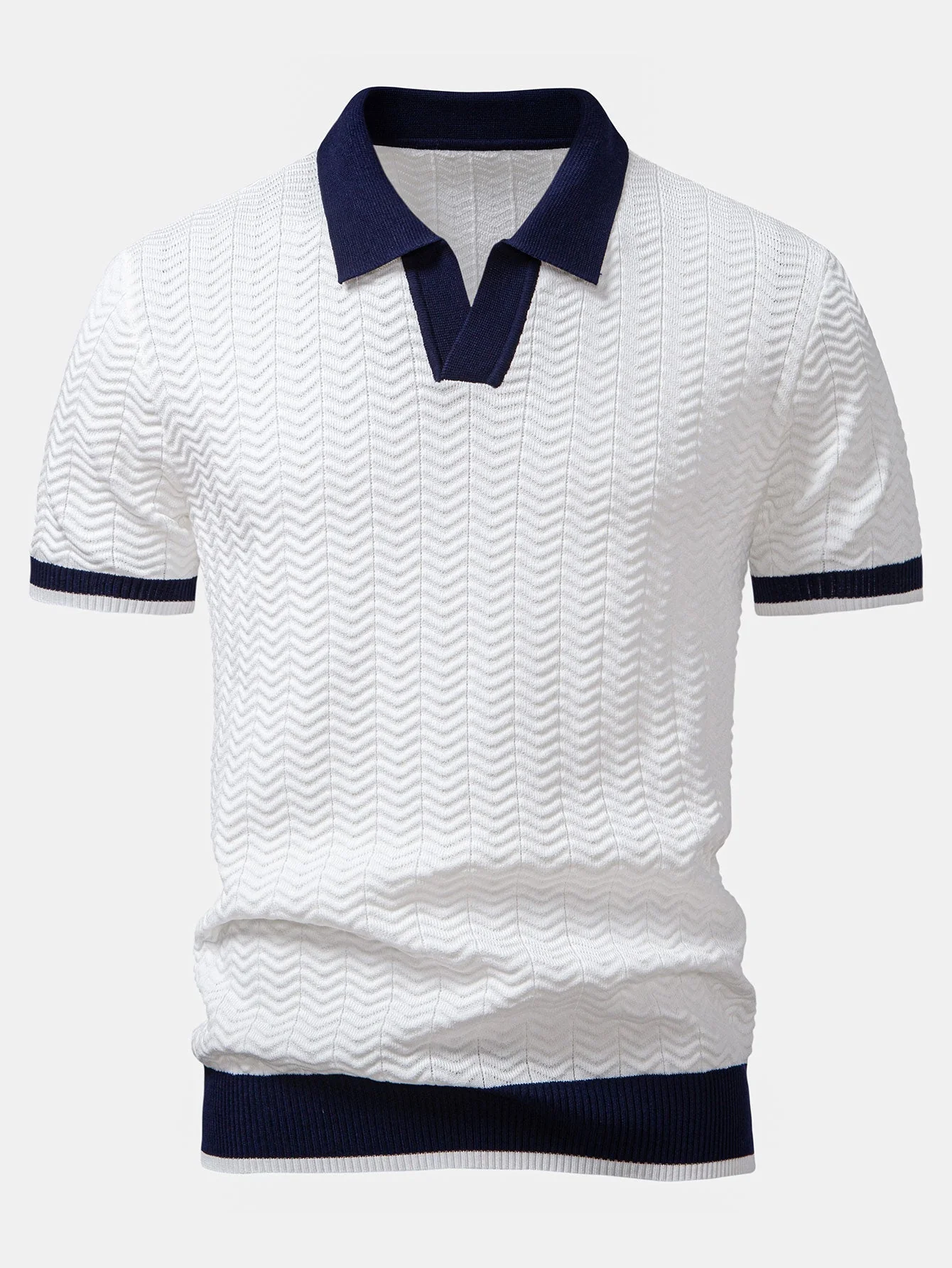 hola V-NECK KNIT POLO SHIRT WITH TEXTURE CONTRAST & SLIM FIT PANTS - Image 5
