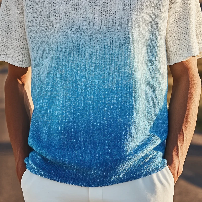 Horacio | Men'S Spring And Summer Fashion Casual Knitted Gradient Hanging Dye Round Neck Short-Sleeved T-Shirt - Image 5