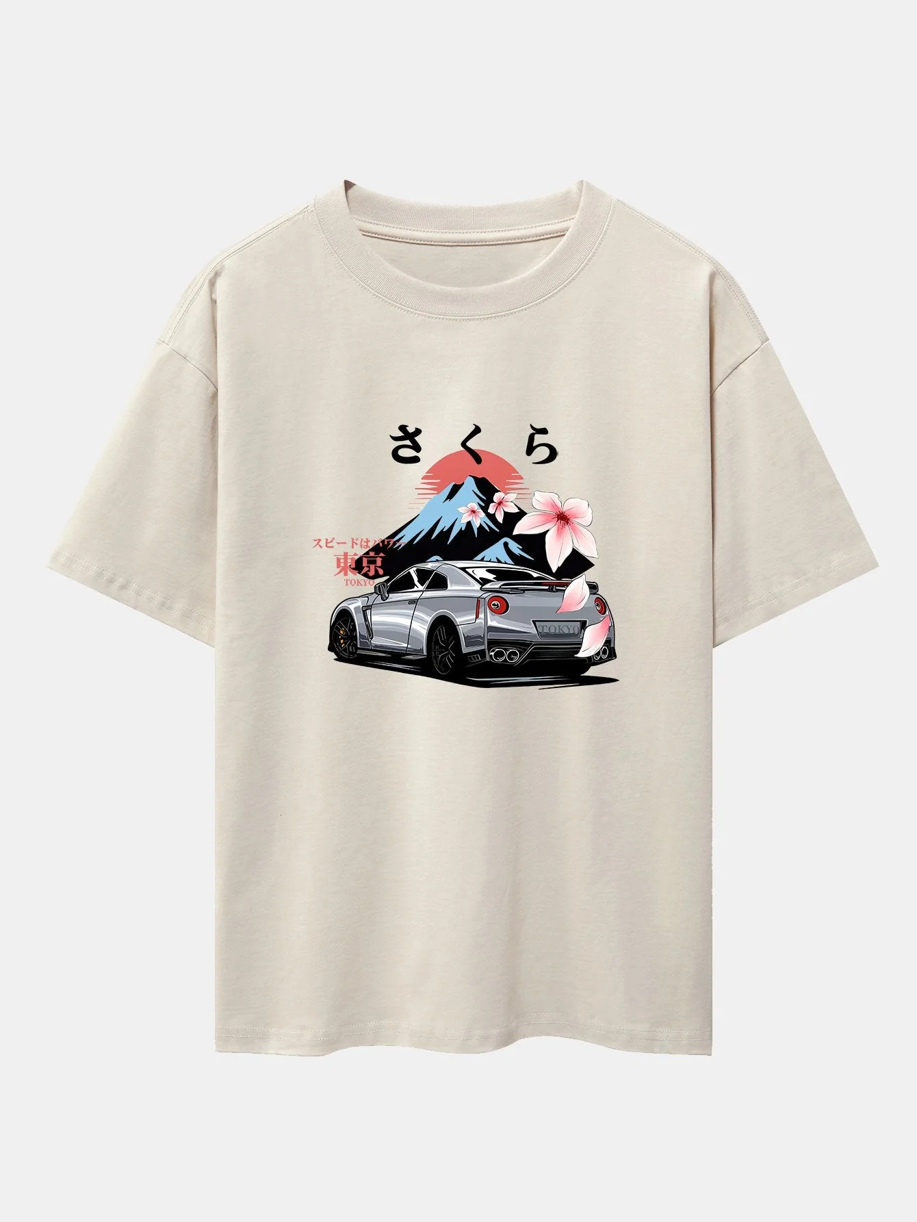 Howard® | Tokyo Cherry Blossoms Car Print Drop Shoulder Oversize T-Shirt - Image 3