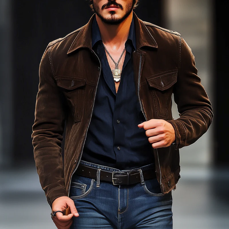 Howard | Men'S Vintage Light Faux Suede Zip-Up Jacket - Image 2