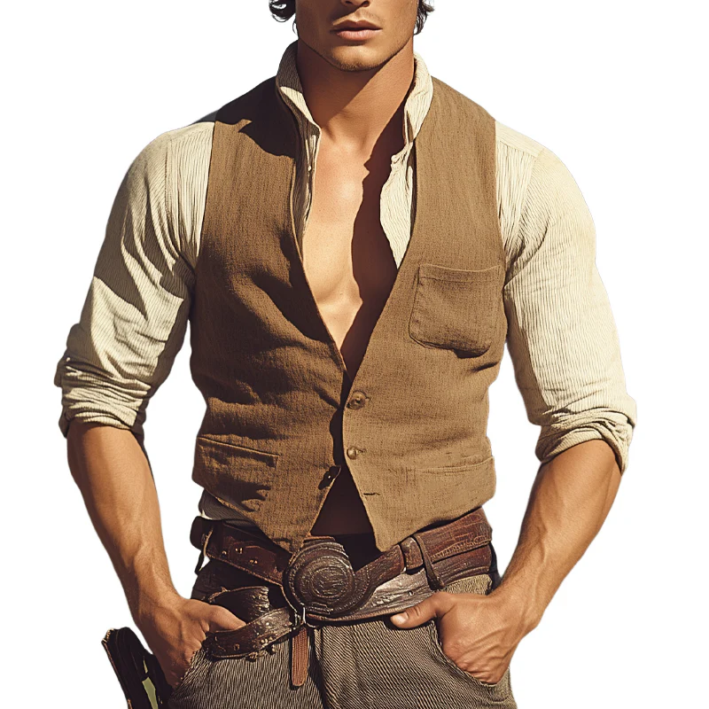 Hugh | Men'S Vintage Western Cowboy V-Neck Vest