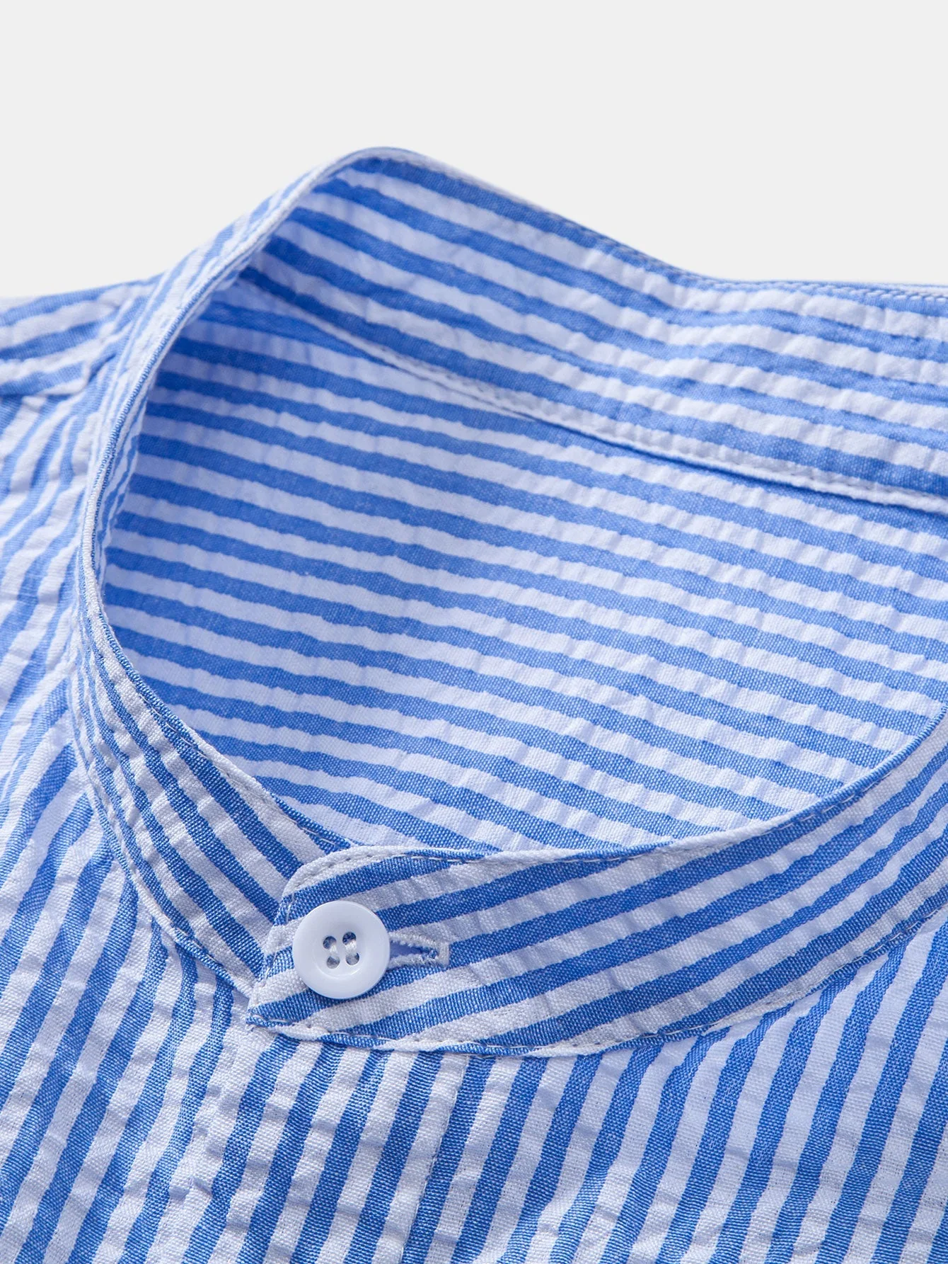 Iker® | Seersucker Striped Stand Collar Shirt & Straight Leg Linen Pants - Image 5