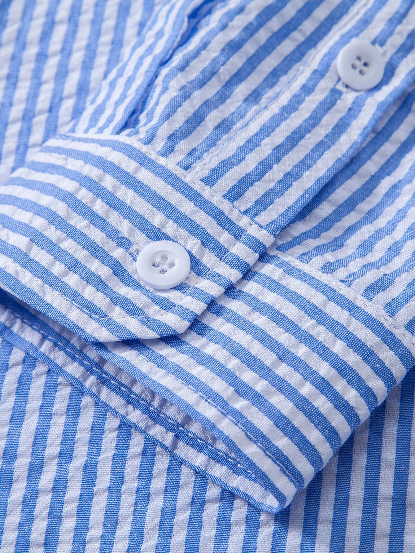 Iker® | Seersucker Striped Stand Collar Shirt & Straight Leg Linen Pants - Image 6