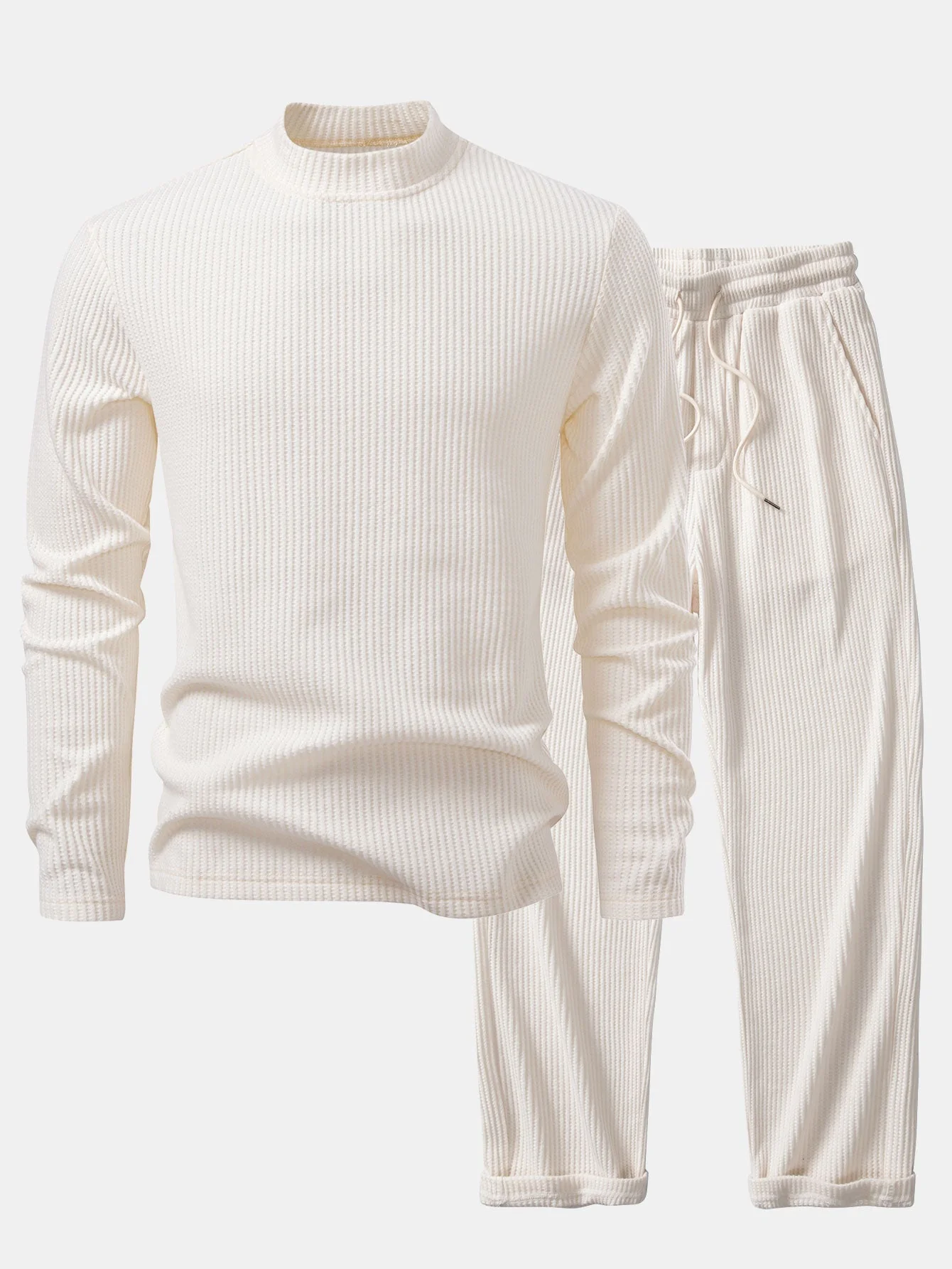 Imran® | Long Sleeve Waffle Mock Neck T-Shirt & Drawstring Knitted Waffle Pants - Image 12