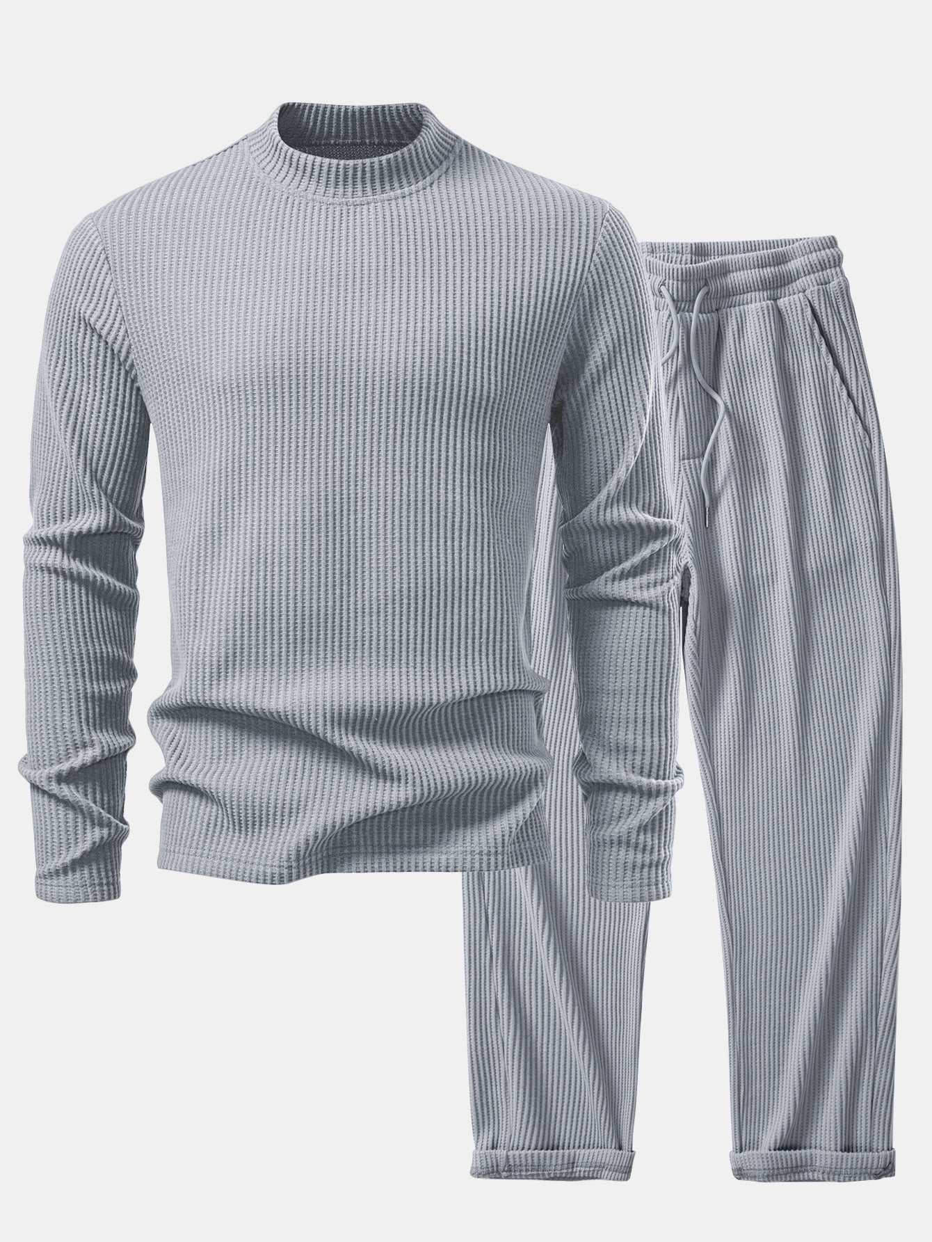 Imran® | Long Sleeve Waffle Mock Neck T-Shirt & Drawstring Knitted Waffle Pants - Image 14