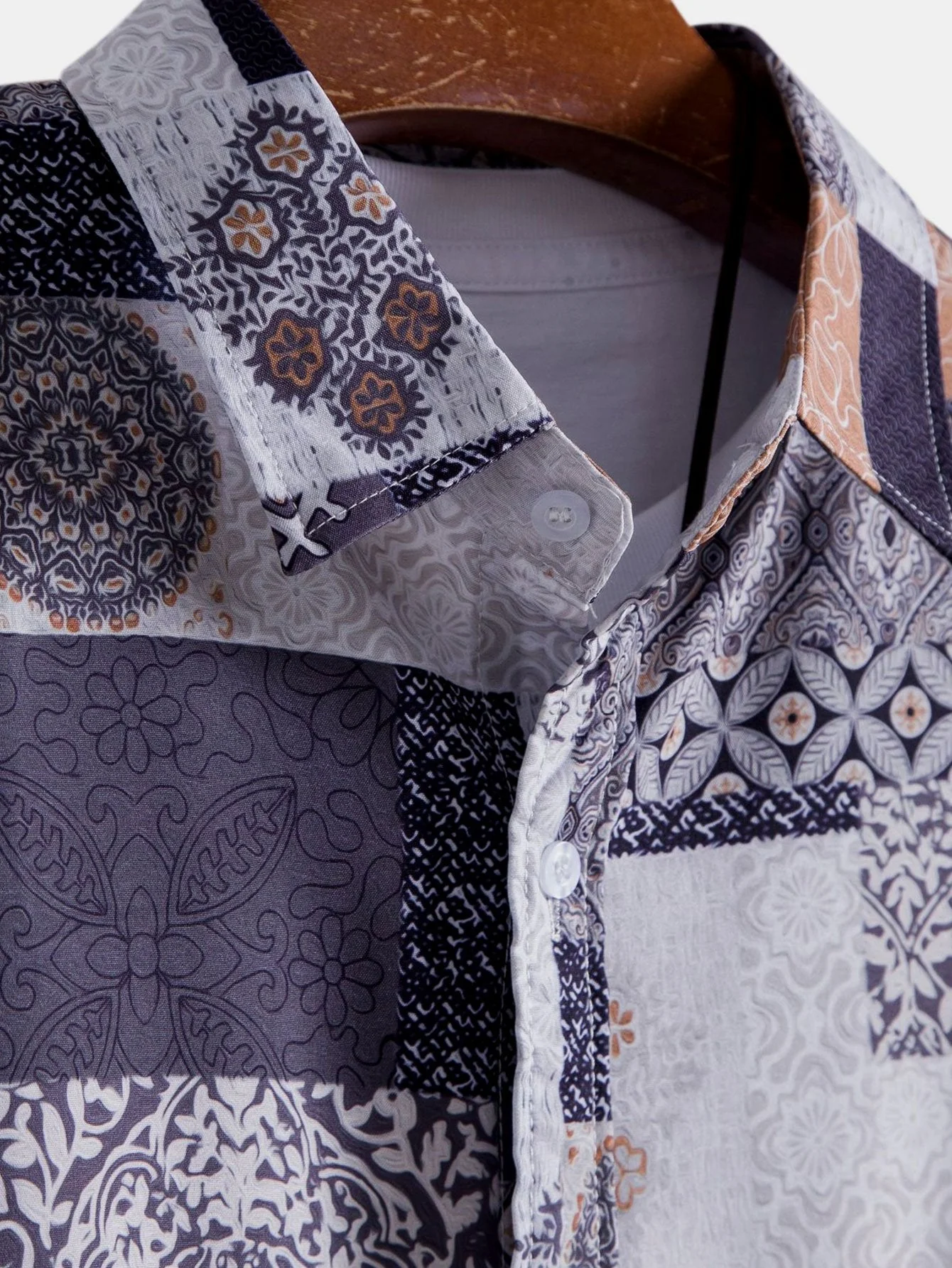 Isaiah® | Tile Patchwork Print Button Up Shirt - Image 4