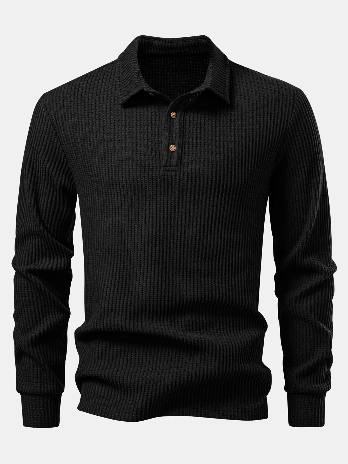 Isaías® | Long Sleeved Knitted Waffle Polo Shirt - Image 12