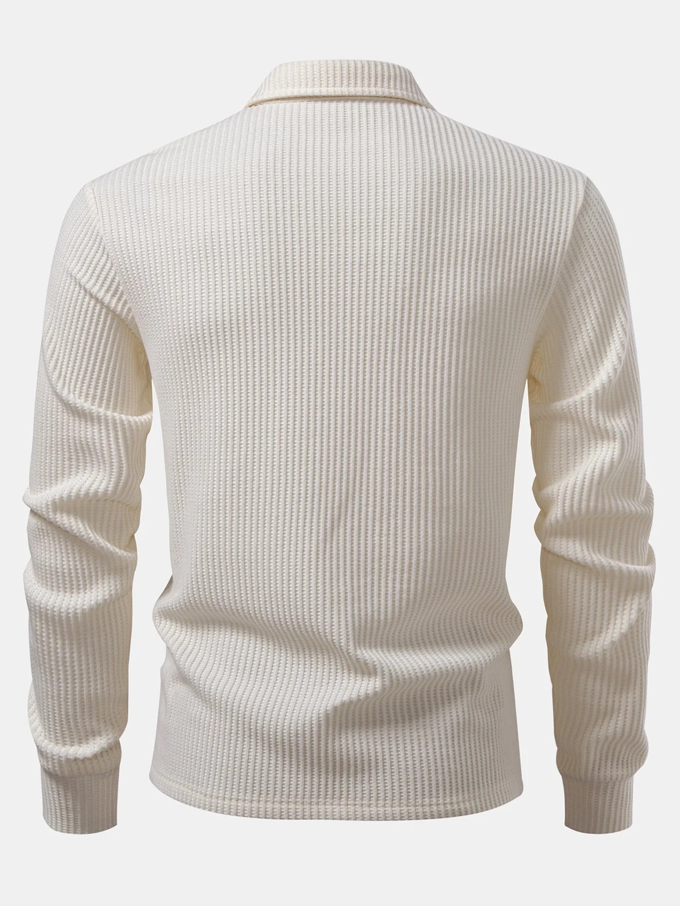 Isaías® | Long Sleeved Knitted Waffle Polo Shirt - Image 9