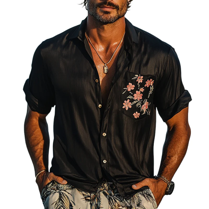 Israel | Men'S Vacation Pocket Print Lapel Short Sleeve Shirt