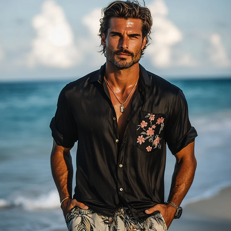 Israel | Men'S Vacation Pocket Print Lapel Short Sleeve Shirt - Image 3