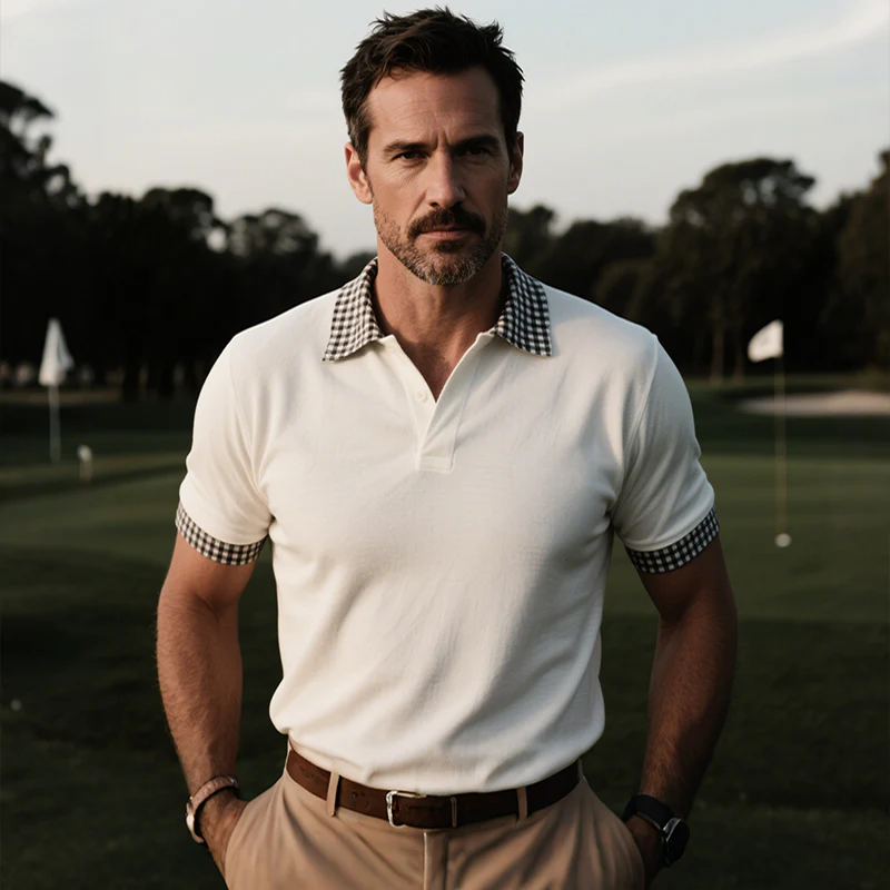 Ivan | Men'S Retro Casual Cotton Plaid Stitching Short Sleeve Polo Shirt - Image 3