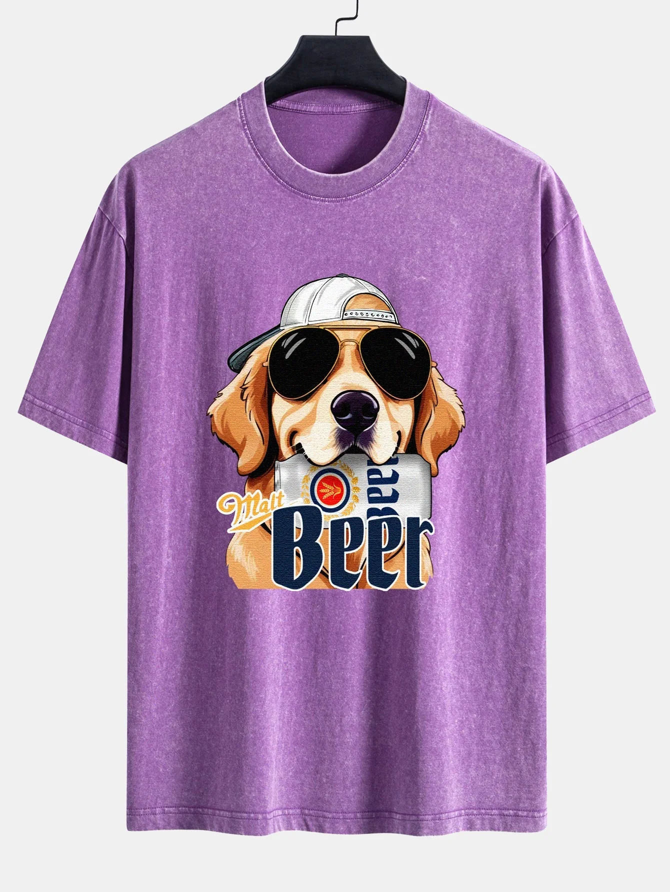Jafar® | Beer Dog Print Washed Distressed Drop Shoulder T-Shirt - Image 2