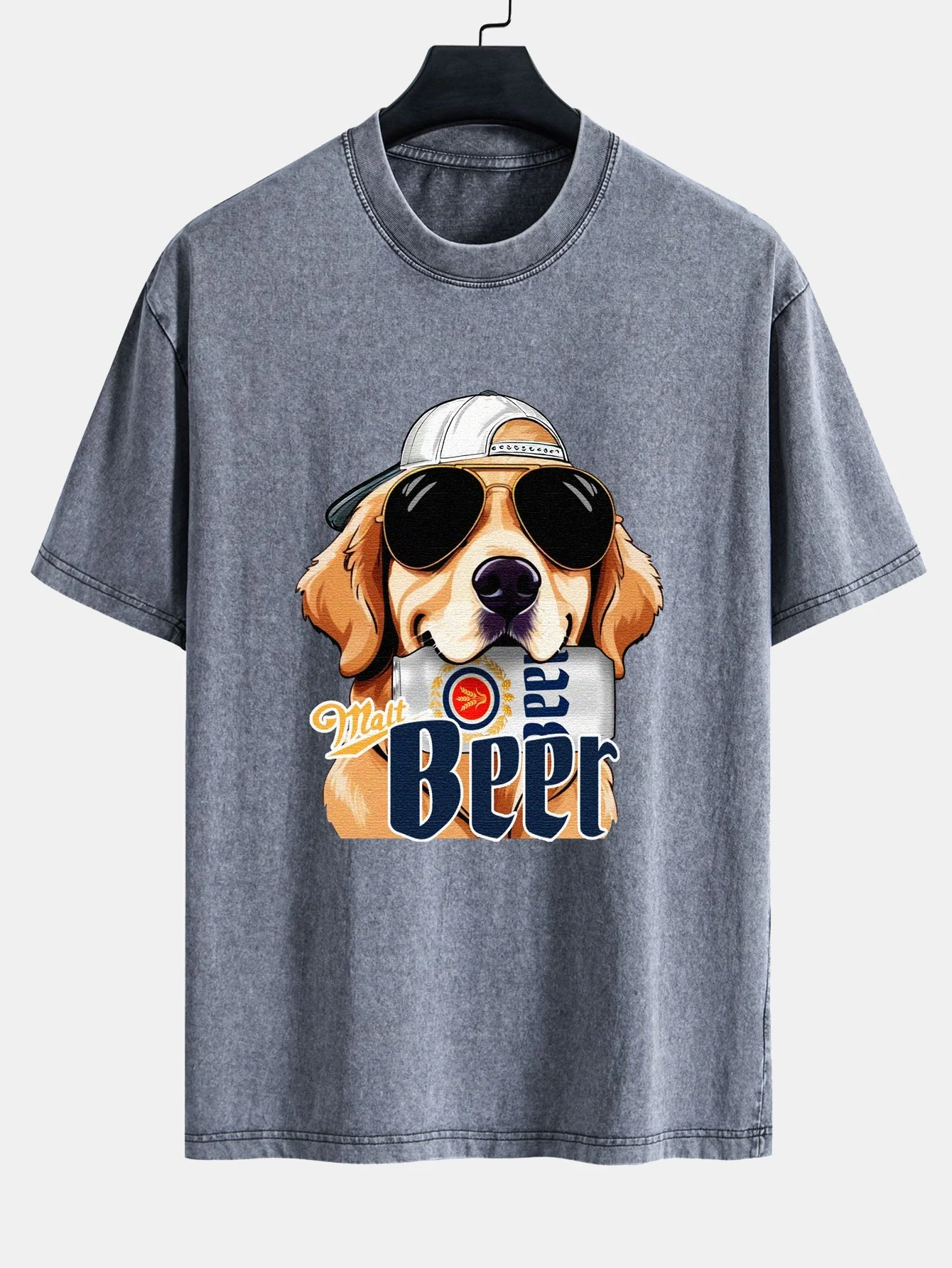 Jafar® | Beer Dog Print Washed Distressed Drop Shoulder T-Shirt - Image 3
