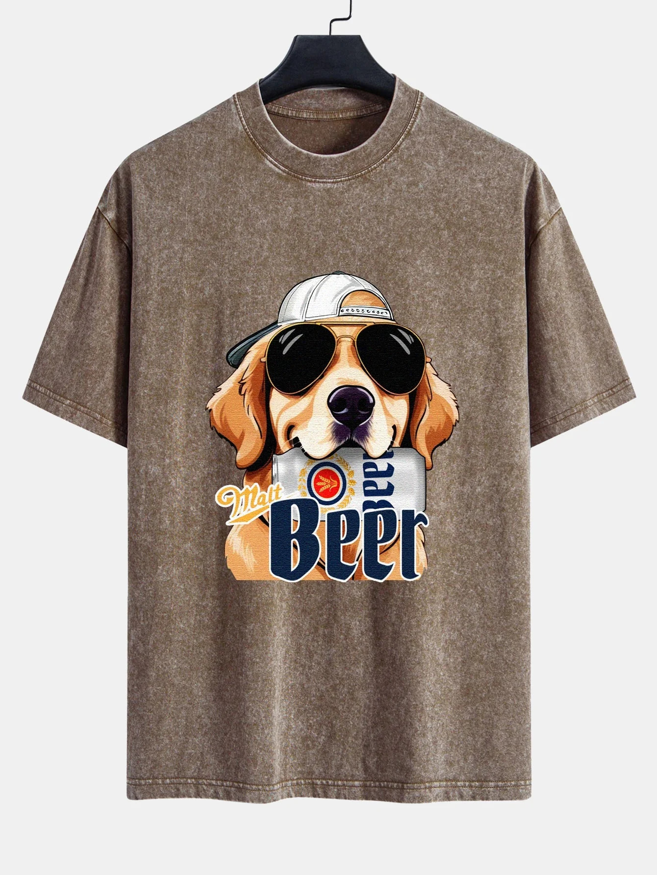 Jafar® | Beer Dog Print Washed Distressed Drop Shoulder T-Shirt - Image 5