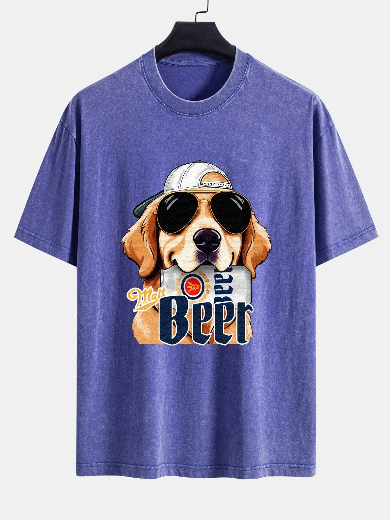 Jafar® | Beer Dog Print Washed Distressed Drop Shoulder T-Shirt - Image 6