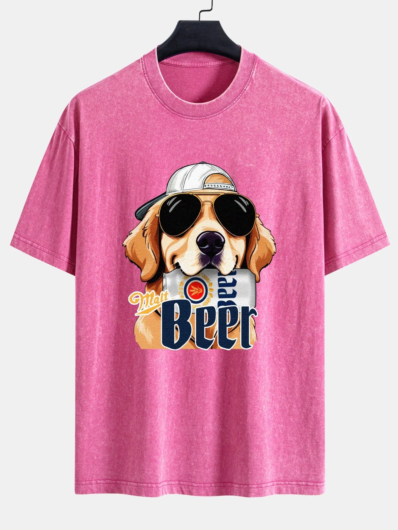Jafar® | Beer Dog Print Washed Distressed Drop Shoulder T-Shirt - Image 7